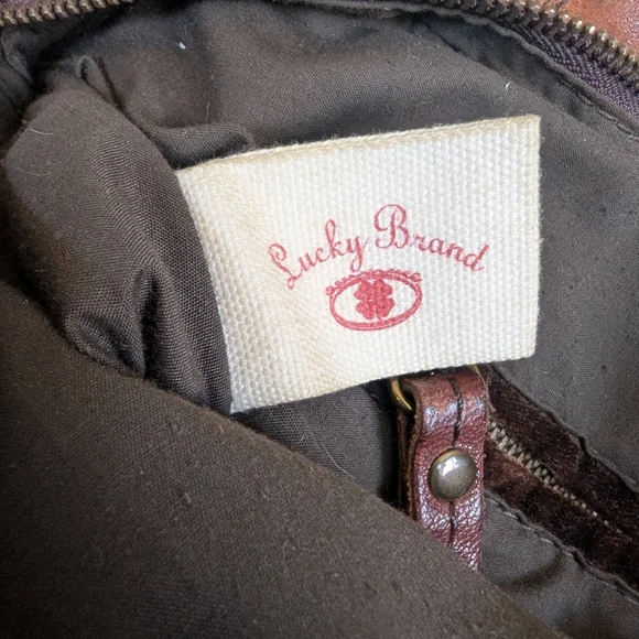 Lucky Brand Brown Leather Shoulder Bag with Woven Center - Picture 14 of 15